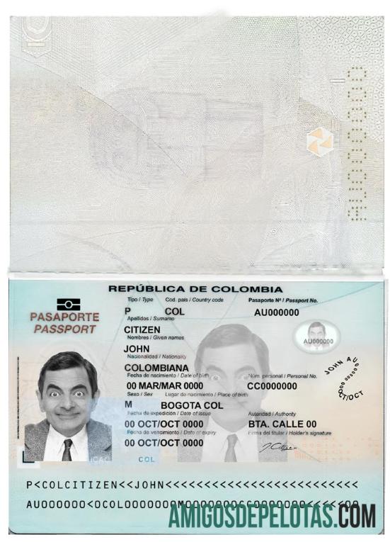 Passaporte da Colômbia (presente em 2018) baixar para verificação
